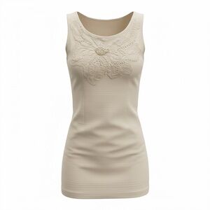 H.O.G. Linen Blend Embroidered Floral Cream Sleeveless Dress Size 6 Boho Resort